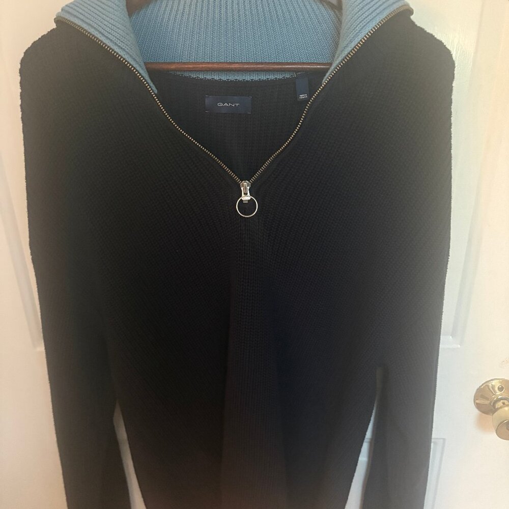 GANT Men’s Navy Half-Zip Cotton Sweater - Size Medium
